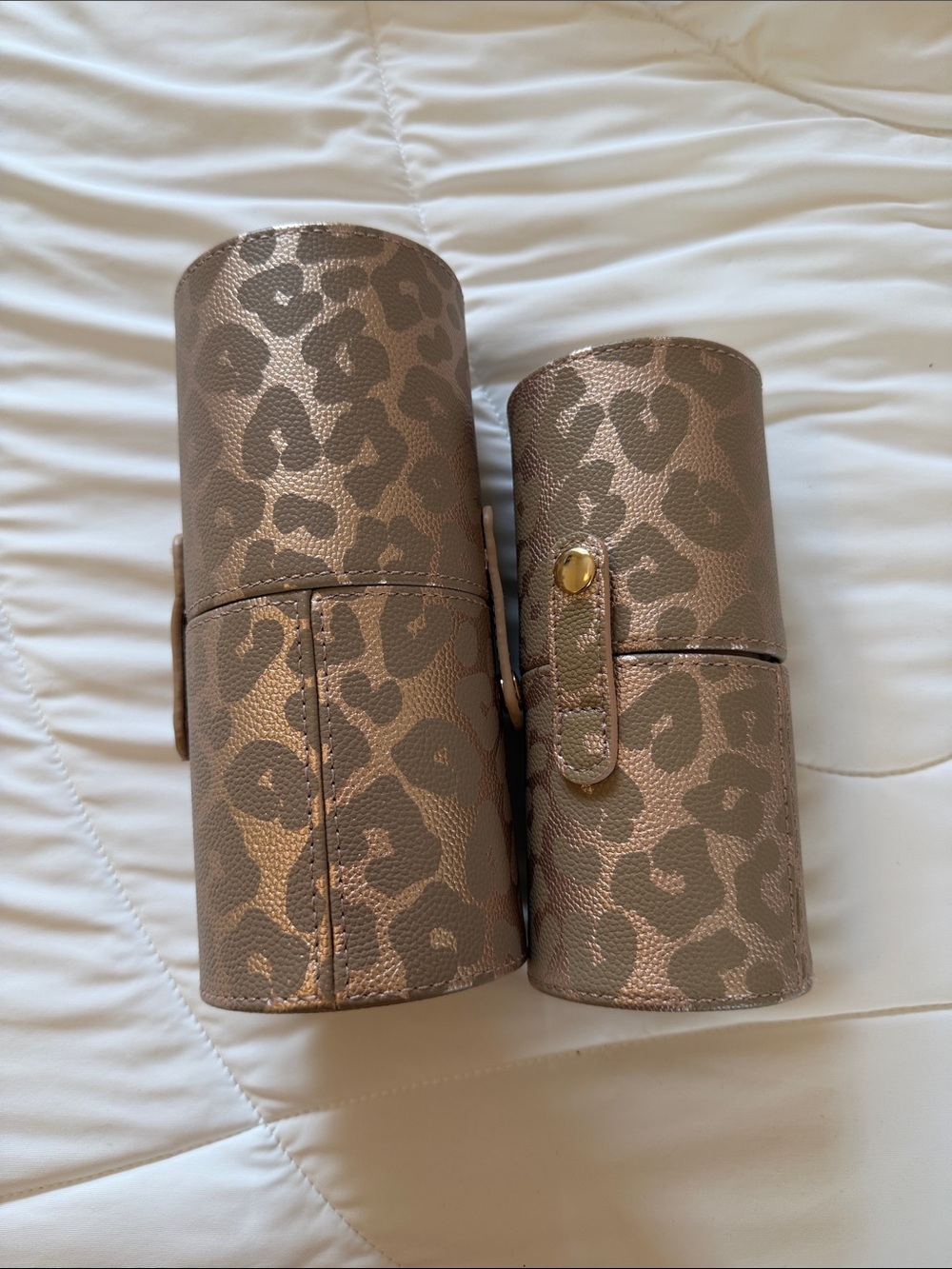 Hollis Metallic Leopard Print Make Up Brush Travel Case Set